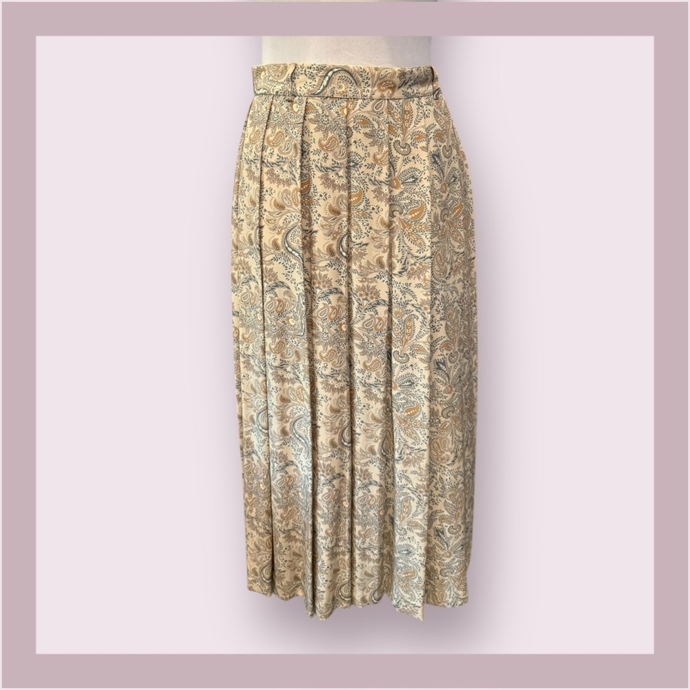 Liz Claiborne Vintage Silk Floral Paisley Pleated Midi Skirt - Picture 2 of 6